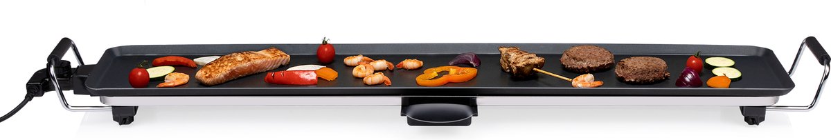 Plaque Teppanyaki XXL - Alpina - Plaque de cuisson - 100x20 cm - 2000 W - Thermostat réglable - Revêtement antiadhésif - Noir