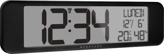 Horloge calendrier radiocommandée Marathon Vancouver - Noir - 36,8 x 23,5 cm - Affichage ultra-large avec grands chiffres