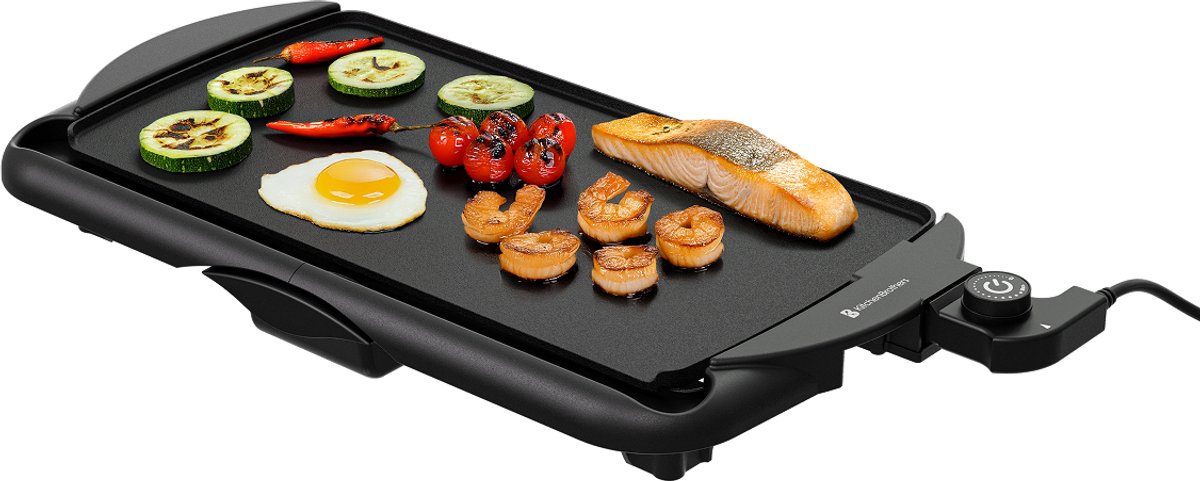 KitchenBrothers Plaque de gril électrique XL - 2000W - Gril Teppanyaki - Grillades en toute sécurité - Noir