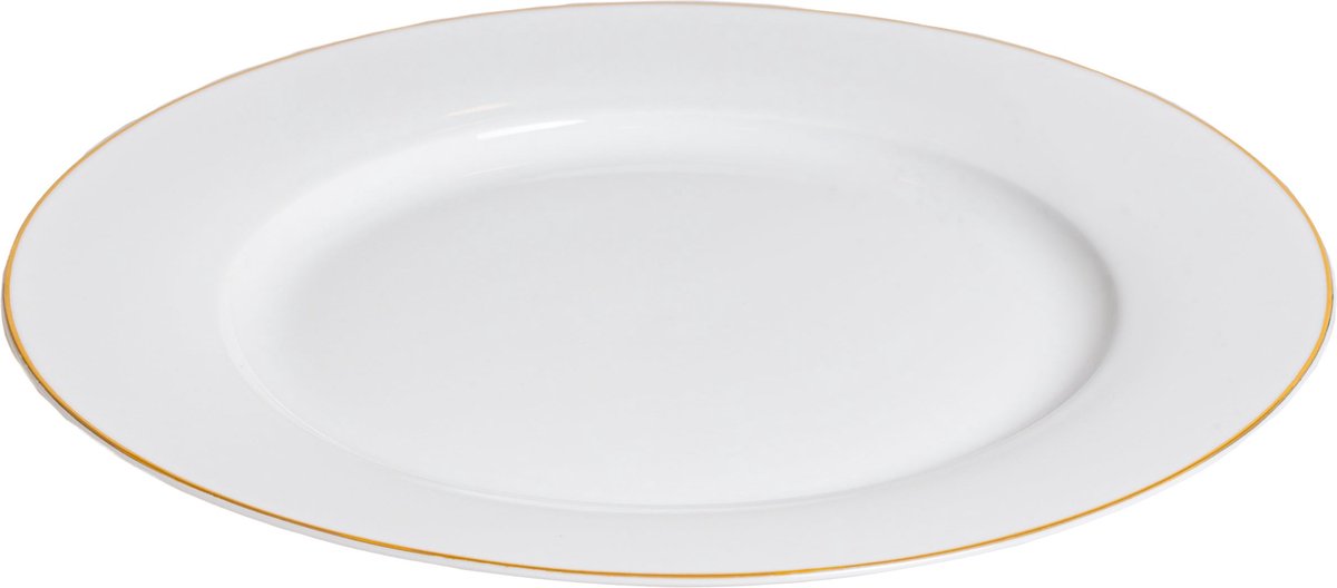 Studio Tavola Service de vaisselle 18 pièces Blanc avec bord doré - 6 assiettes plates Ø 27.5 cm, 6 assiettes creuses Ø 21.5 cm, 6 assiettes à déjeuner Ø 20.5 cm
