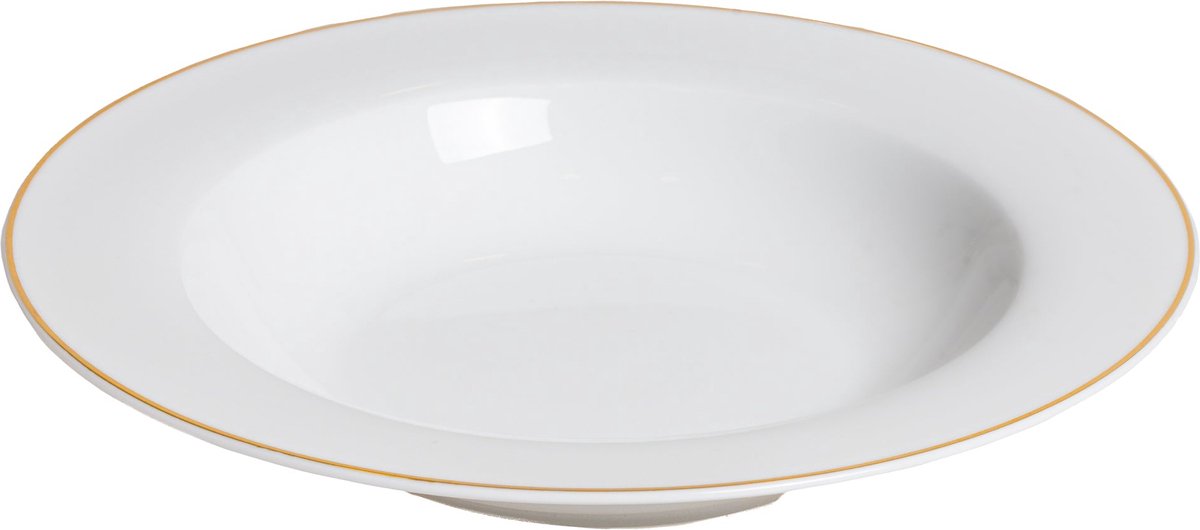 Studio Tavola Service de vaisselle 18 pièces Blanc avec bord doré - 6 assiettes plates Ø 27.5 cm, 6 assiettes creuses Ø 21.5 cm, 6 assiettes à déjeuner Ø 20.5 cm