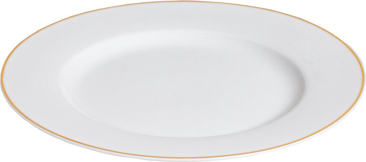 Studio Tavola Service de vaisselle 18 pièces Blanc avec bord doré - 6 assiettes plates Ø 27.5 cm, 6 assiettes creuses Ø 21.5 cm, 6 assiettes à déjeuner Ø 20.5 cm