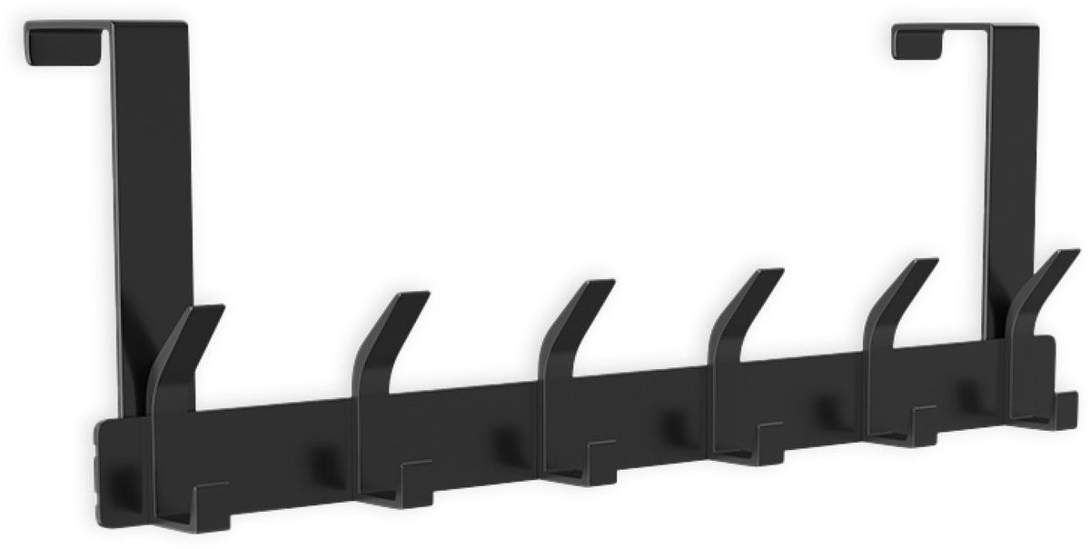 O'DADDY® Porte-manteau - 6 crochets - Crochet de porte - Cintre de porte - Porte-manteau suspendu - Crochet suspendu - Fixation avec du ruban adhésif 3M - Design industriel - Noir