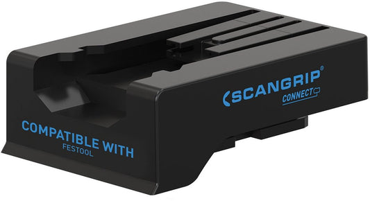 Scangrip - Connecteur Batterie Festool 18V - 03.6153C - Avec technologie Connect Series et compatibilité avec les batteries Festool et verrouillage robuste - Pour les éclairages de travail et les chantiers - Plastique noir