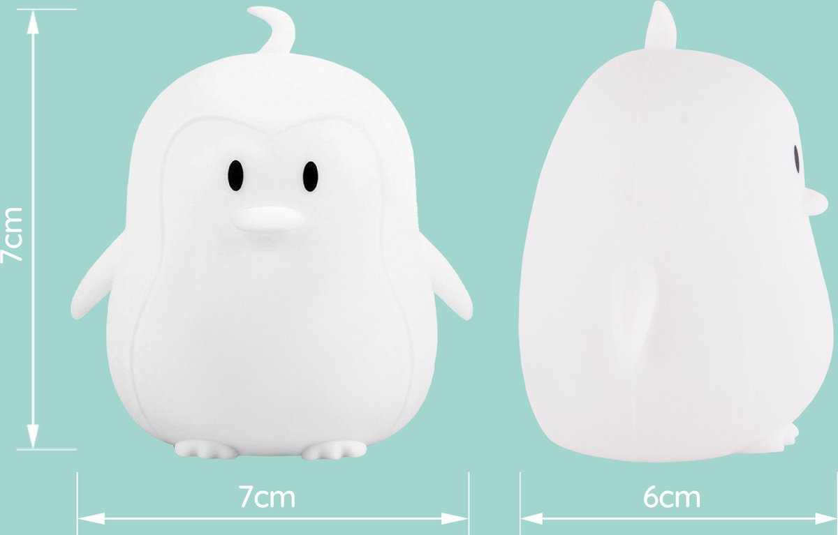 Veilleuse Sleepy Friends Penguin Kids - 8 couleurs LED - Dimmable & Touch - Rechargeable par USB - 95.2 x 97.4 x 100 mm - Silicone doux