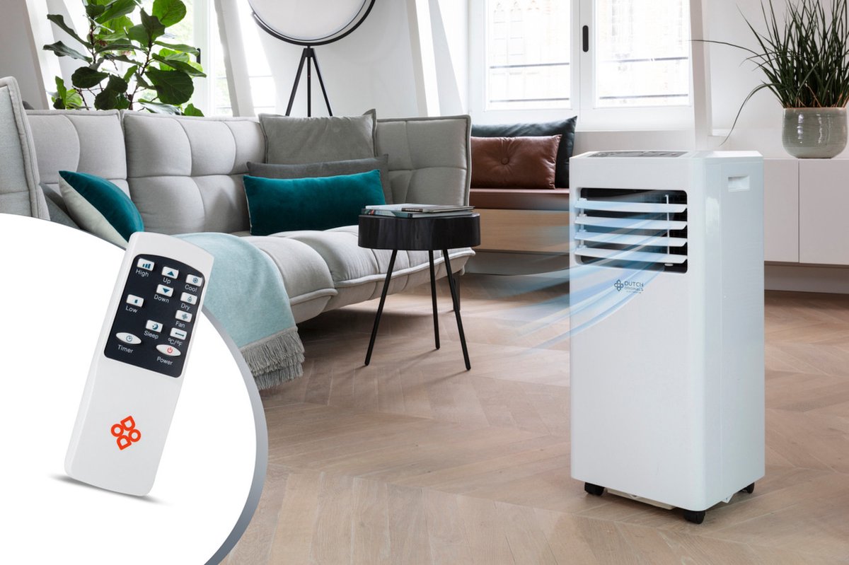 Dutch Orginials - Smart Air Conditioner - 7000 BTU - Airco on Wheels - 3 fonctions - 30 m² - Télécommande incluse - Blanc
