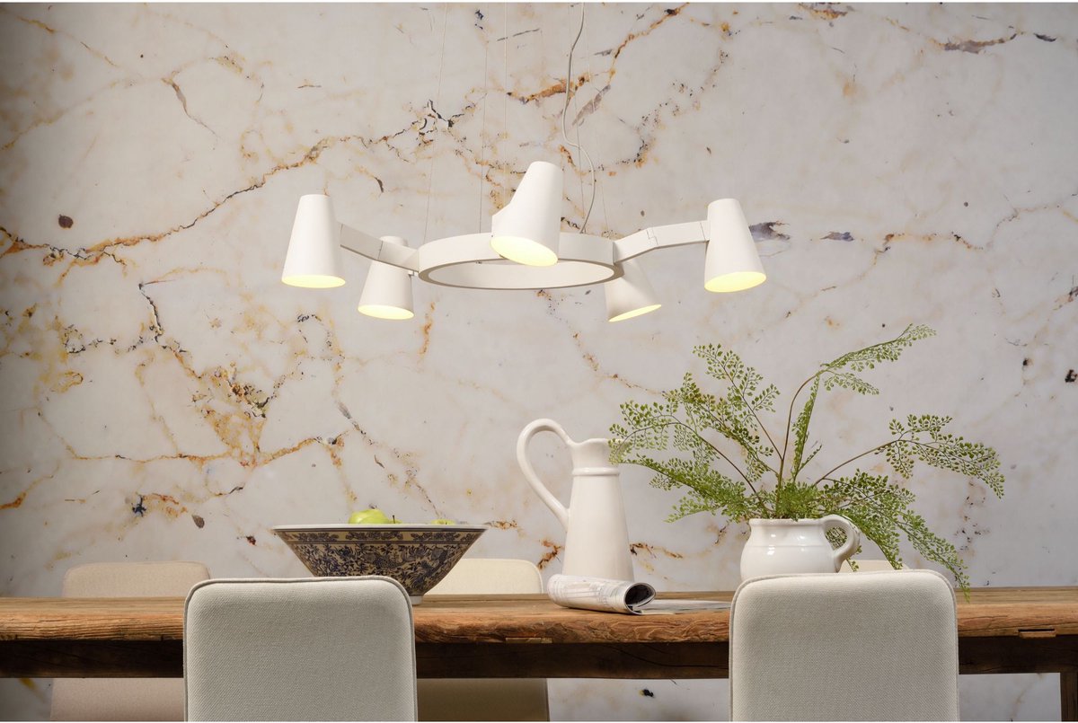 il s'agit de RoMi Lampe pendante Biarritz - Blanc - Ø100 cm - 5-lumières - Lustre orientable moderne