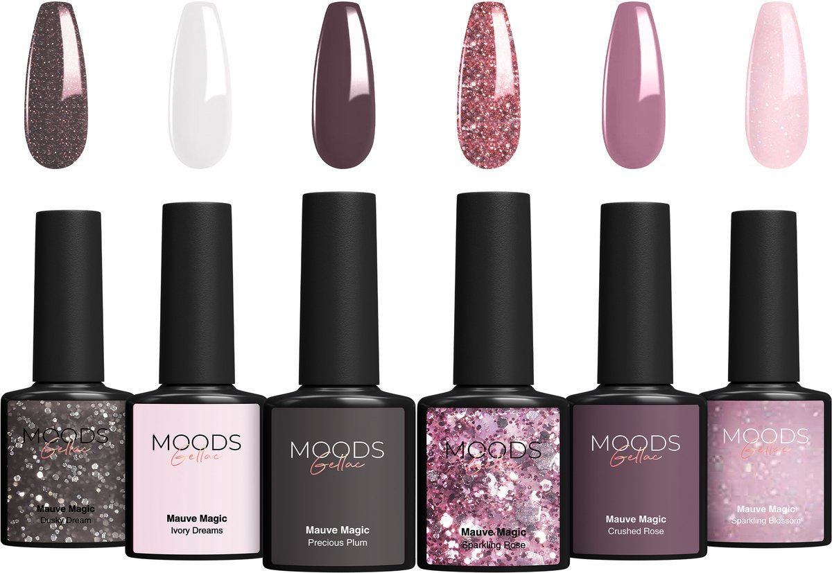 Moods Gellac 6-Piece Set - Gel Nail Polish Starter Pack - Gel Nail Polish 8ML - Mauve Magic - Chic Neutral Colours - 6 x 8ML