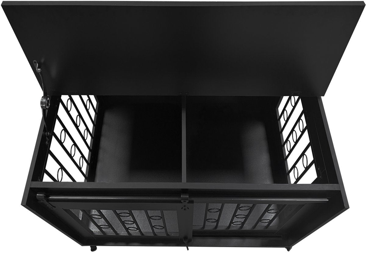 HuisenDier niche sur roues - banc pour 2 chiens - mobile - 2 espaces séparés - chiot et petit chien - noir