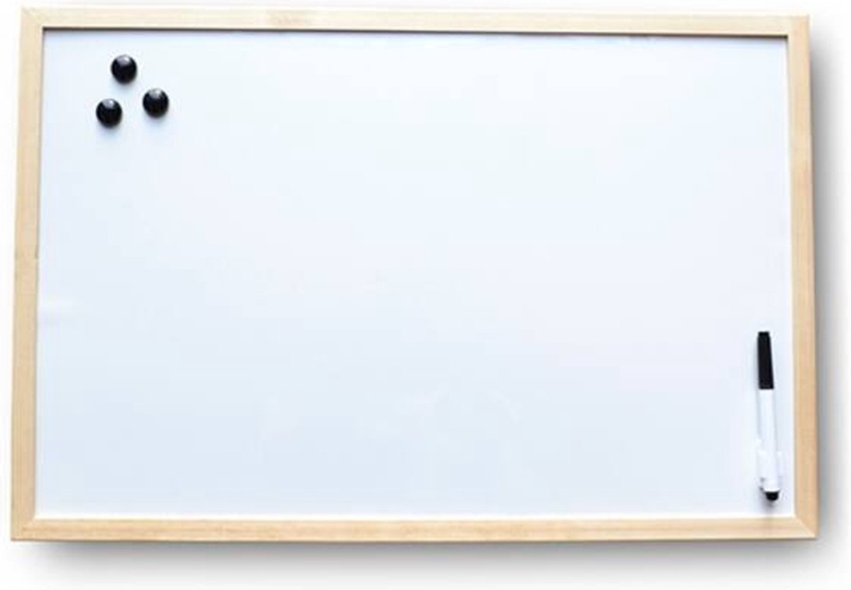 Tableau blanc - Cadre en bois 60 x 80 cm - avec marqueur et aimants
