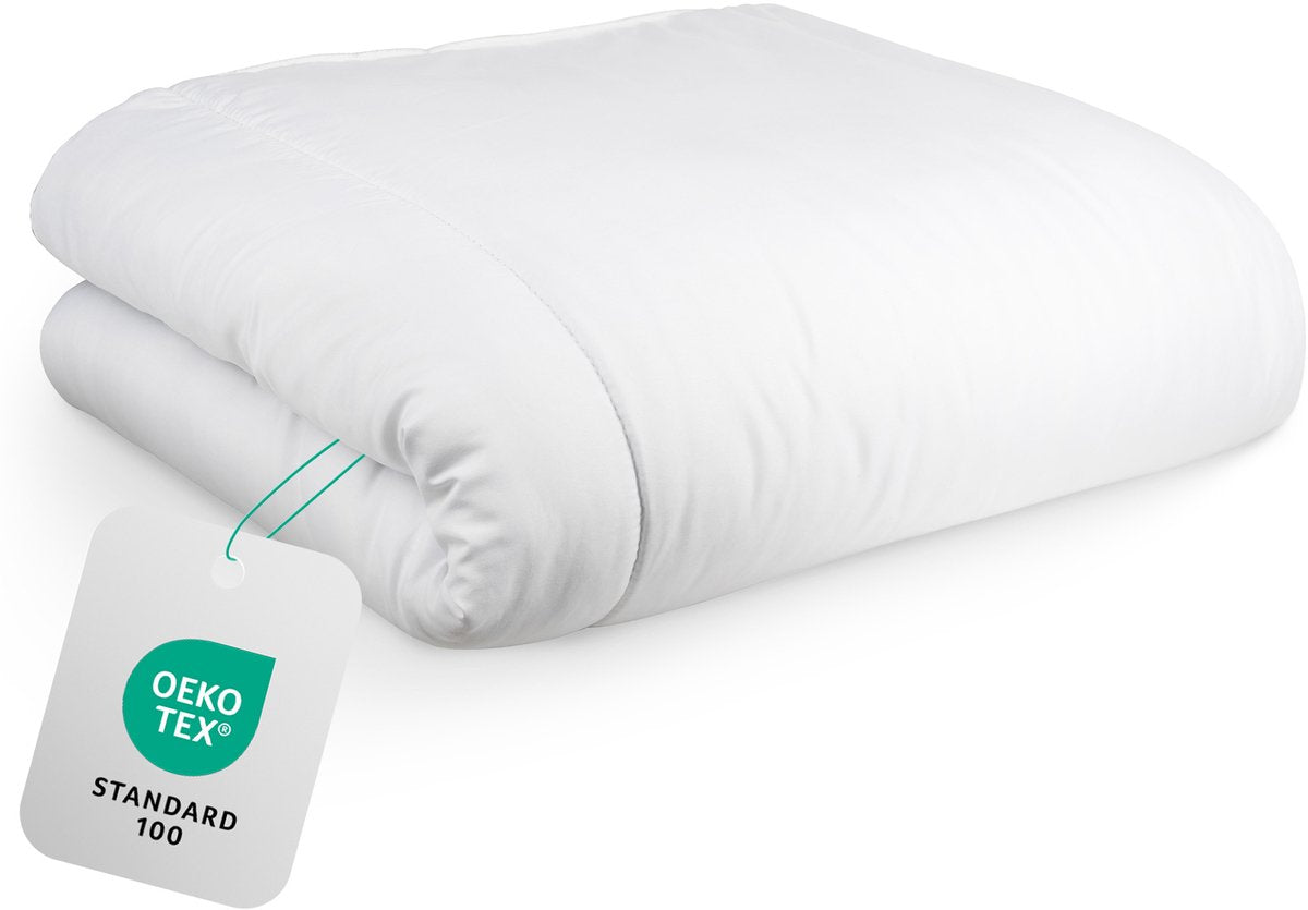 Hom&Com - Couette 90% duvet de canard - 140x220 cm - 4 saisons - Frange en satin - OEKO-TEX & Animal Friendly Certified - White