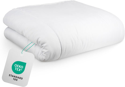 Hom&Com - Couette 90% duvet de canard - 140x220 cm - 4 saisons - Frange en satin - OEKO-TEX & Animal Friendly Certified - White
