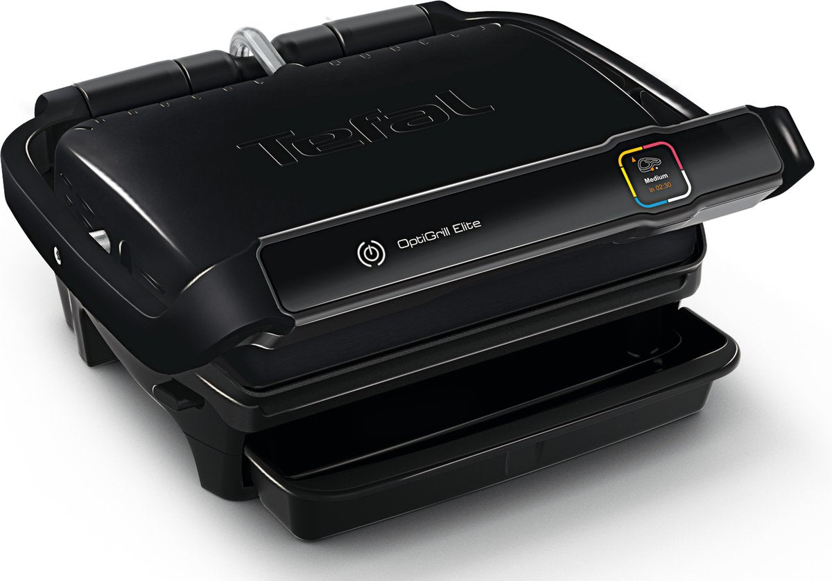 Tefal OptiGrill Elite GC7508 - Gril de contact intelligent 30x20 cm - 12 programmes automatiques pour la viande, le poisson et les légumes - Assistant numérique de gril - Noir - 2000W
