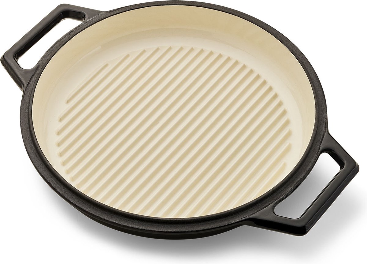 The Tasman Dutch Oven and Grill - Marmite en fonte Ø29 cm - Fonte recyclée - Couvercle traditionnel et grill - 6,6L - Noir