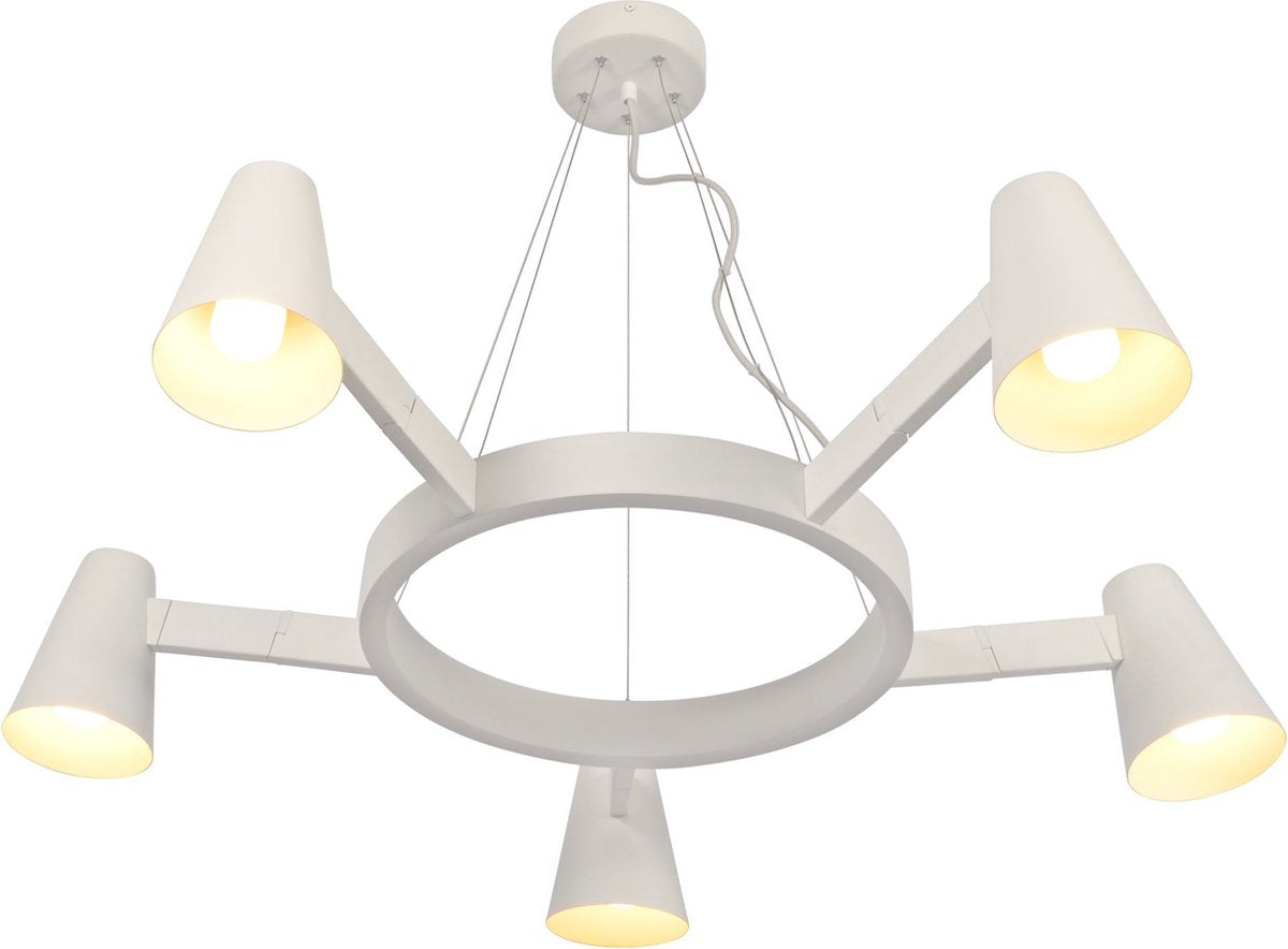 il s'agit de RoMi Lampe pendante Biarritz - Blanc - Ø100 cm - 5-lumières - Lustre orientable moderne