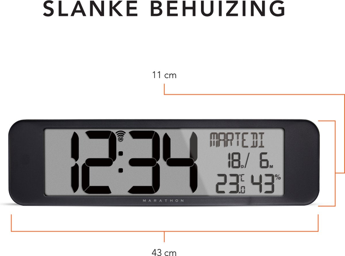 Horloge calendrier radiocommandée Marathon Vancouver - Noir - 36,8 x 23,5 cm - Affichage ultra-large avec grands chiffres