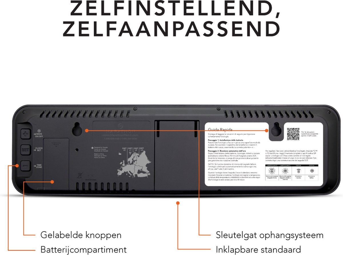 Horloge calendrier radiocommandée Marathon Vancouver - Noir - 36,8 x 23,5 cm - Affichage ultra-large avec grands chiffres
