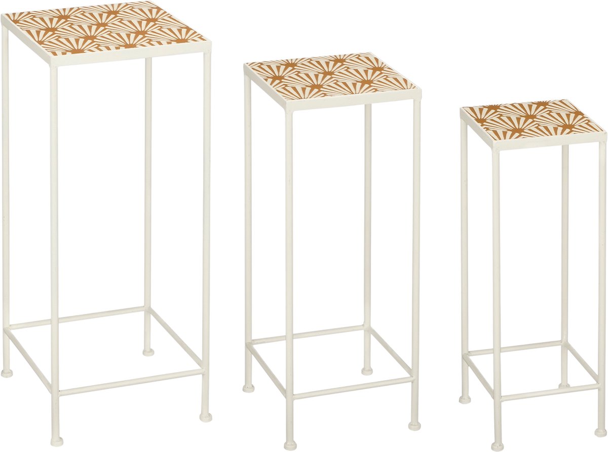 Mica Decorations Table d'appoint Odile Lot de 3 - Métal - Brun/Blanc - 28x28x67 cm, 24x24x61 cm, 20x20x55 cm