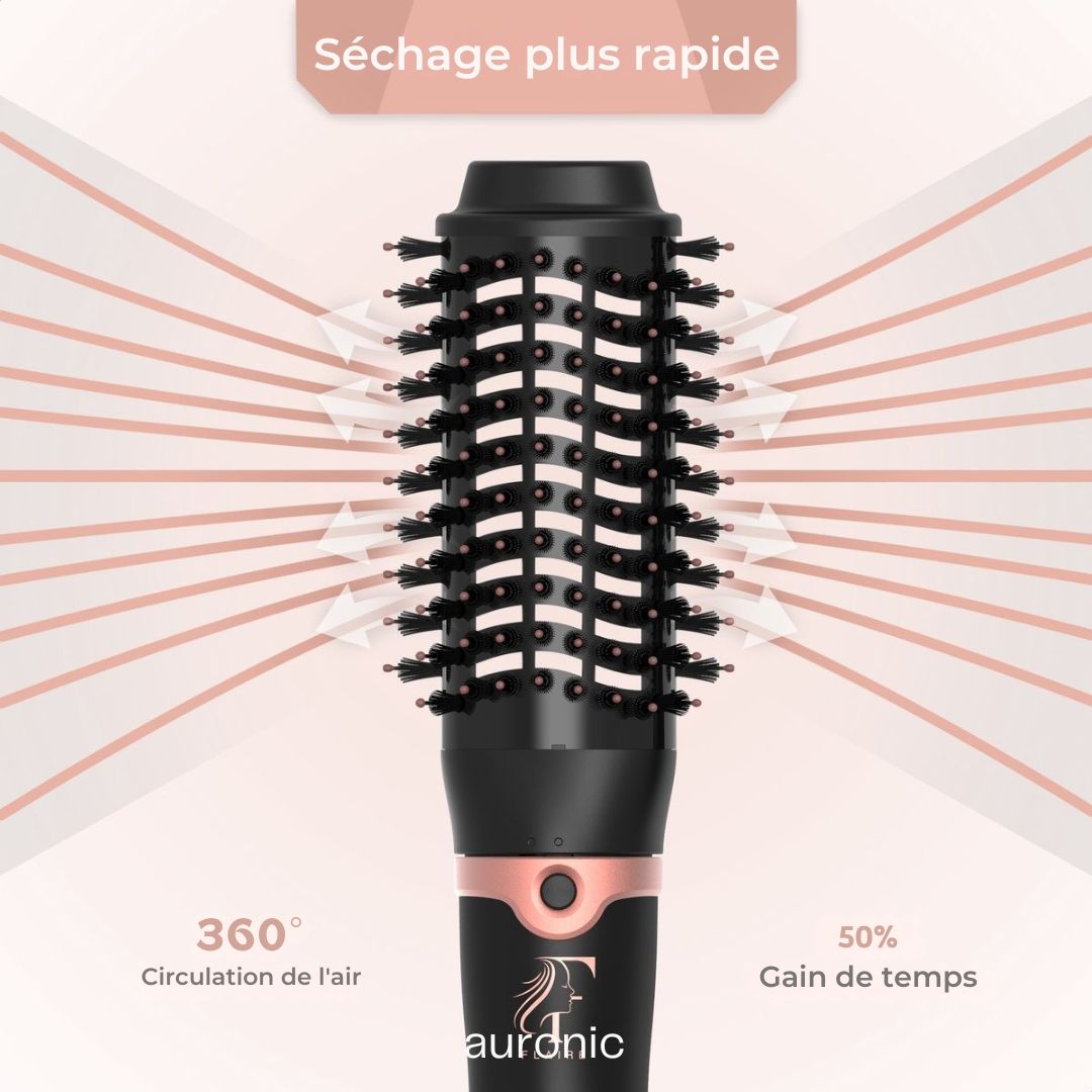 Brosse sèche-cheveux avec 3 accessoires Flaire ROSÉ - Brosse à boucler en céramique - ionique - 1200W - noir