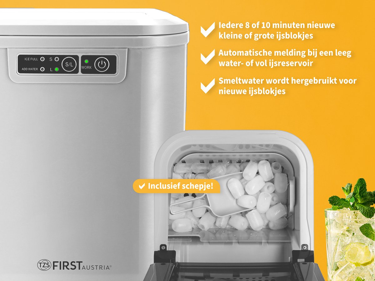 TZS First Austria 5104 Machine à glaçons - Machine à glaçons avec cuillère et bac de récupération - 2.2L - Blanc