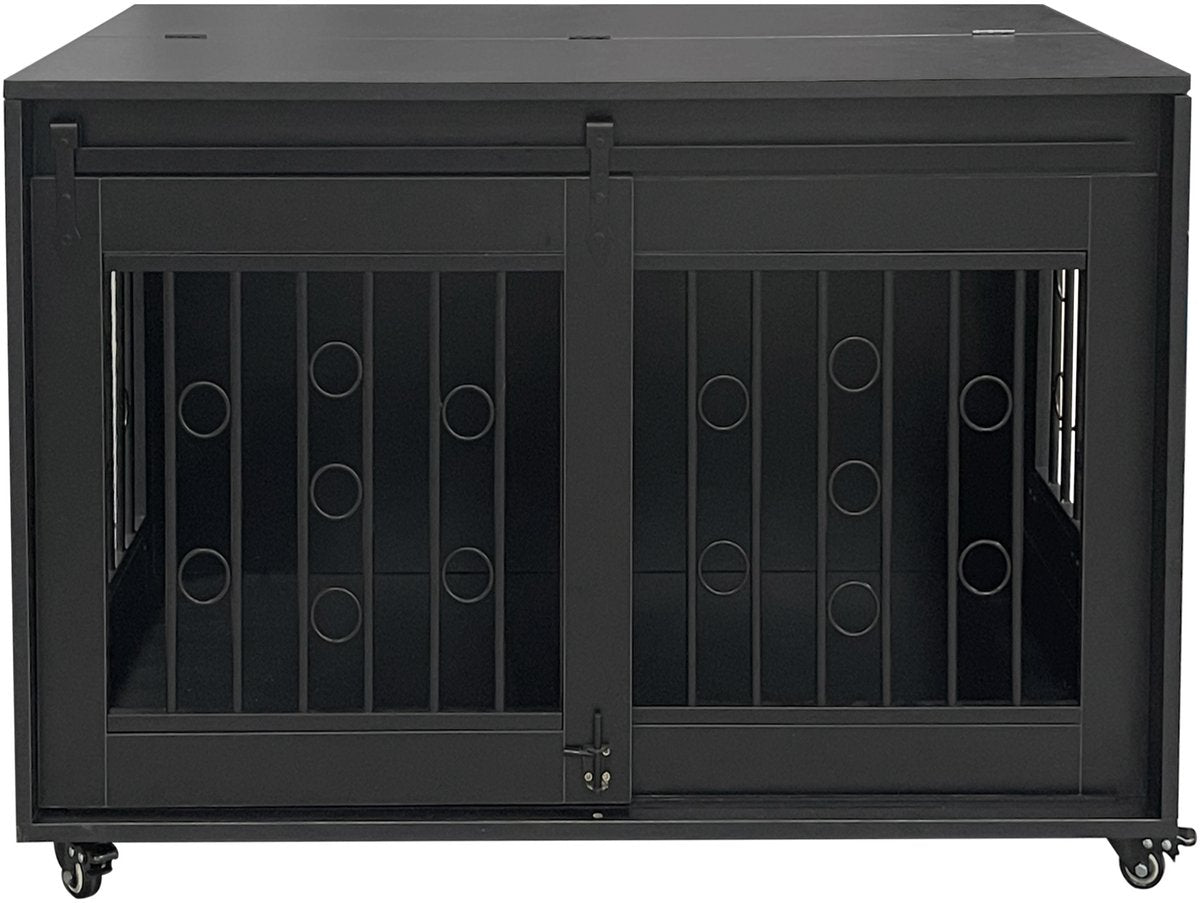 HuisenDier niche sur roues - banc pour 2 chiens - mobile - 2 espaces séparés - chiot et petit chien - noir