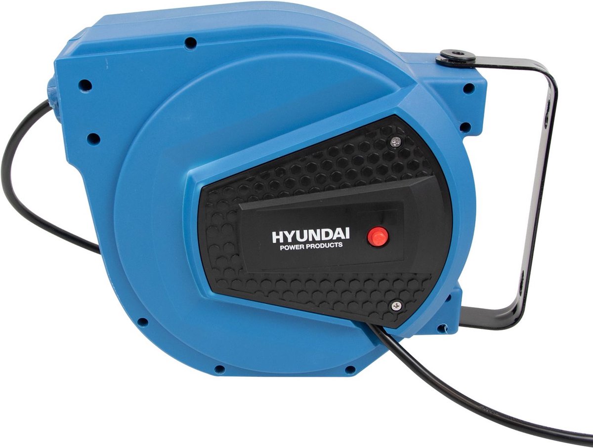 Enrouleur de câble mural Hyundai 15 m 3x1,5 mm² rétractable automatiquement bleu - support mural pivotant - 3200 W