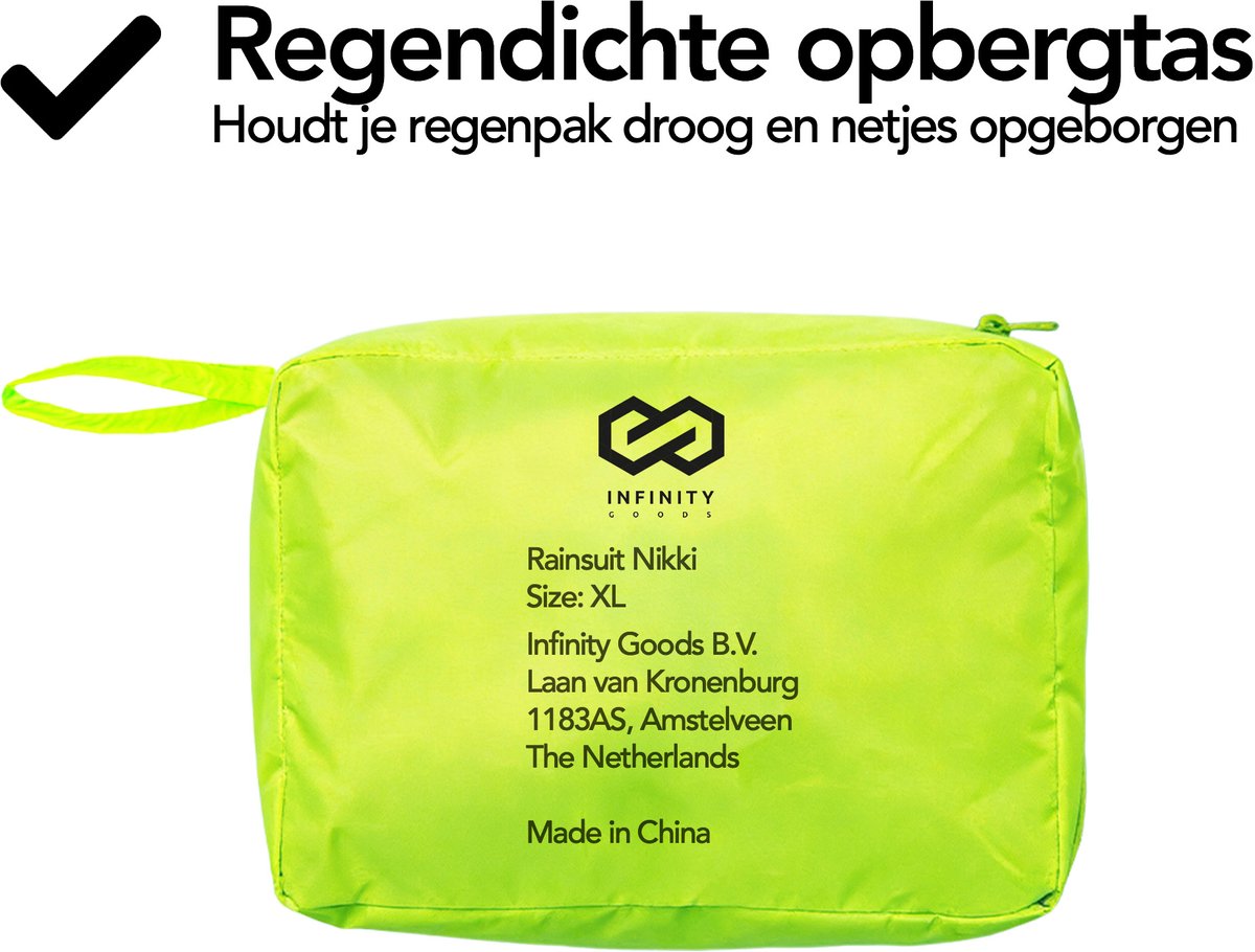 Infinity Goods Combinaison de pluie Nikki - Imperméable et respirante - Réfléchissante - Combinaison de pluie 2 pièces - Unisexe - Jaune fluo - Taille XL