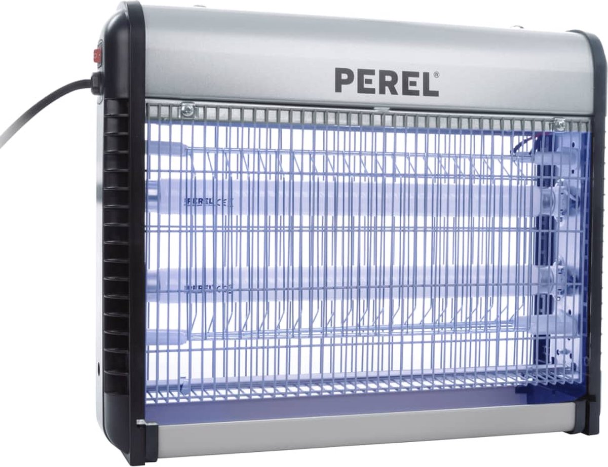 Perel - Désinsectiseur - Électrique - Grille de tension 2800 V - Bac de récupération amovible - 80 m² - Métal - Argent/Noir