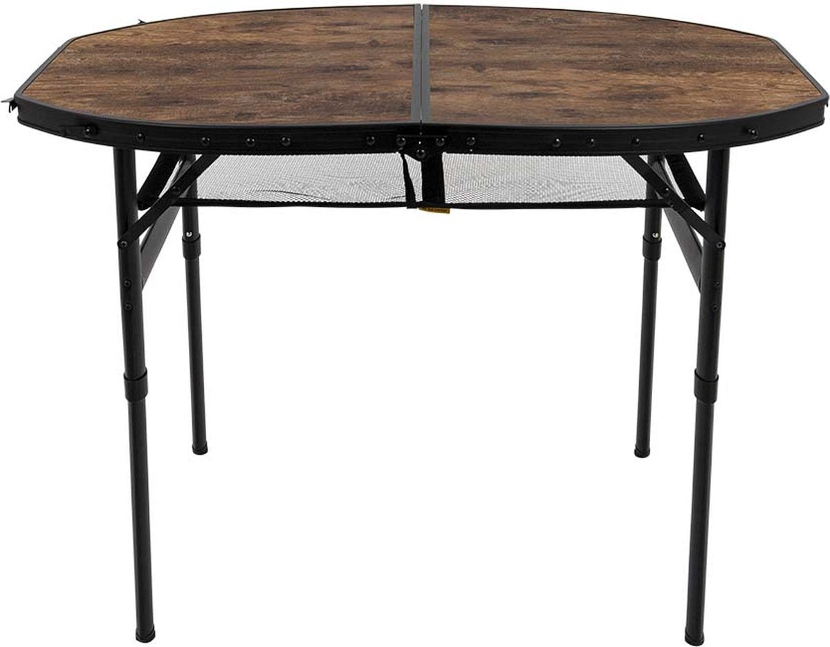 Bo-Camp Table industrielle - Woodbine - Ovale - Modèle valise - 100x70 cm - Réglable en hauteur - Pliable - Marron