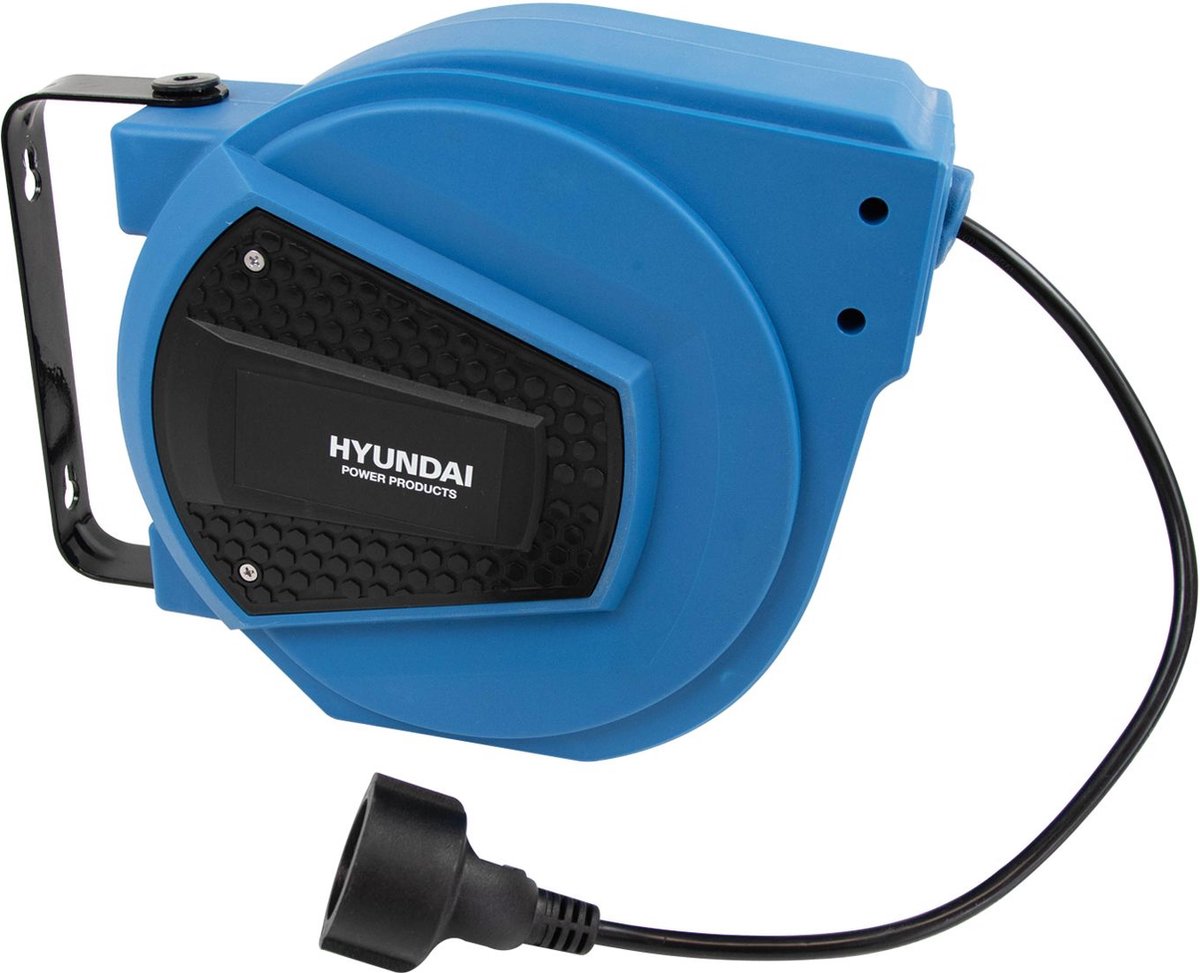Enrouleur de câble mural Hyundai 15 m 3x1,5 mm² rétractable automatiquement bleu - support mural pivotant - 3200 W