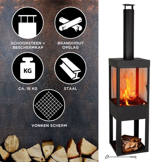 BBQ Collection - Cheminée d'extérieur - 194cm - Acier - avec cheminée - Cheminée de terrasse