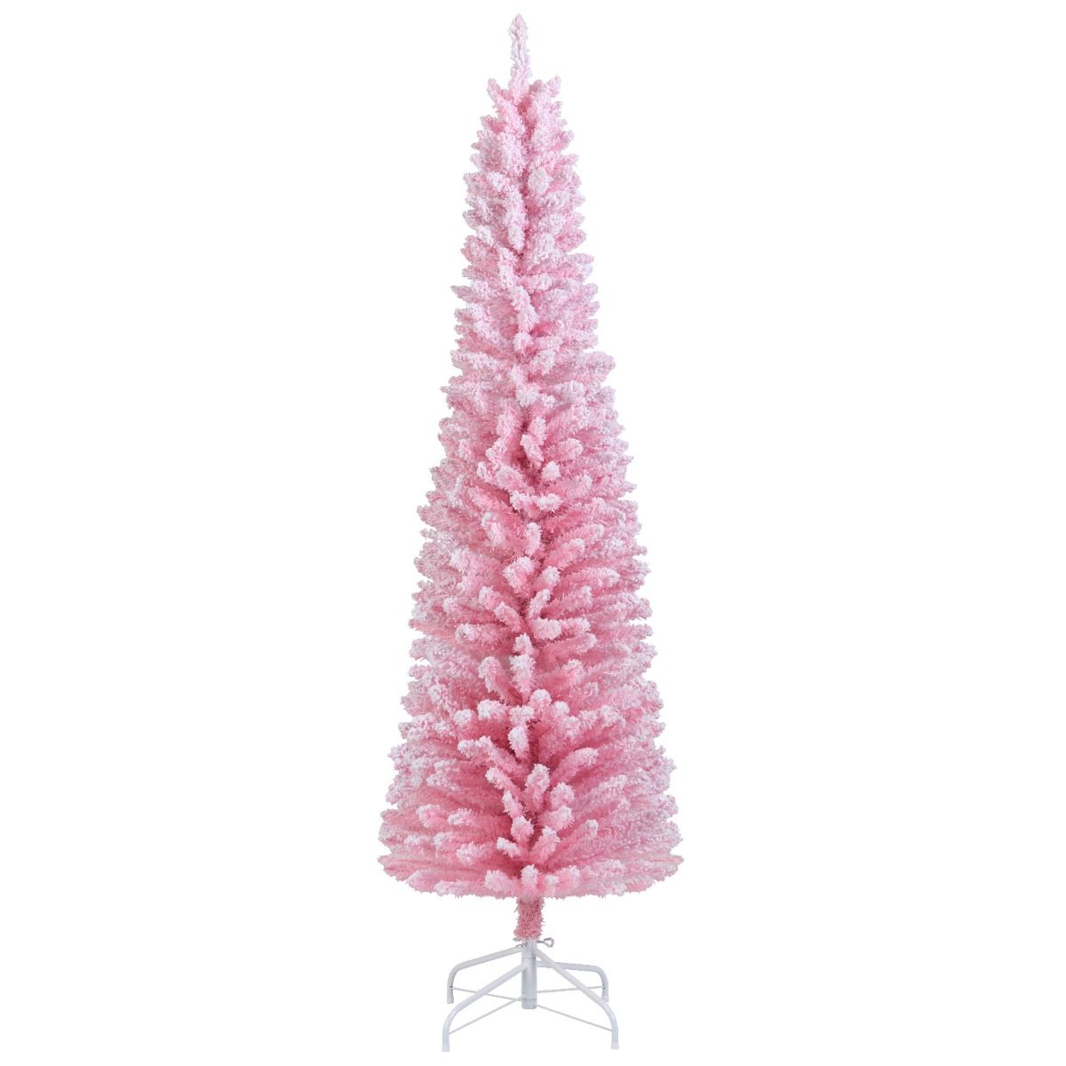 Coast Pink Artificial Christmas Tree 180 cm - Forme crayon élancée - Branches enneigées - Support métal