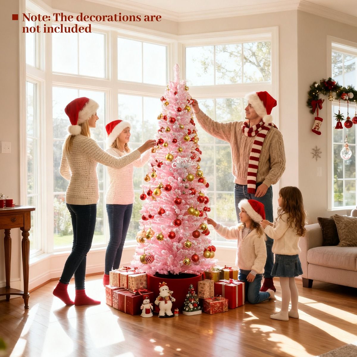 Coast Pink Artificial Christmas Tree 180 cm - Forme crayon élancée - Branches enneigées - Support métal