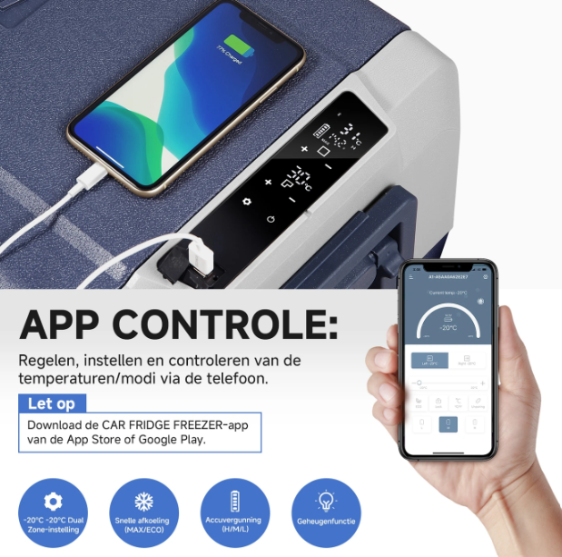 Glacière à compresseur AAOBOSI 60 L à deux zones - Commande via application - 12/24 V et 230 V - Noir