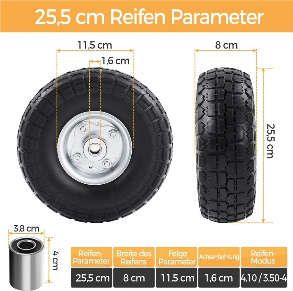 Yaheetech - Lot de 2 roues en PU massif - Ø 255 x 80 mm - Roues de diable anti-crevaison avec axe de 16 mm