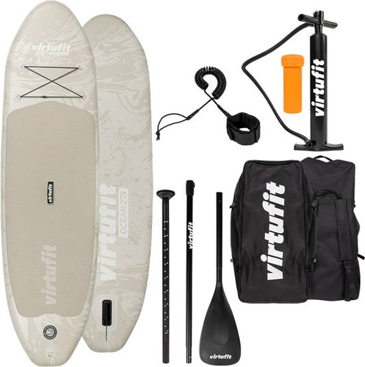 VirtuFit Supboard Ocean 275 - Sand Beige - Stand Up Paddle Board - Supboard Inflatable - Pour débutants et confirmés - Pagaie réglable - Max. 180 kg