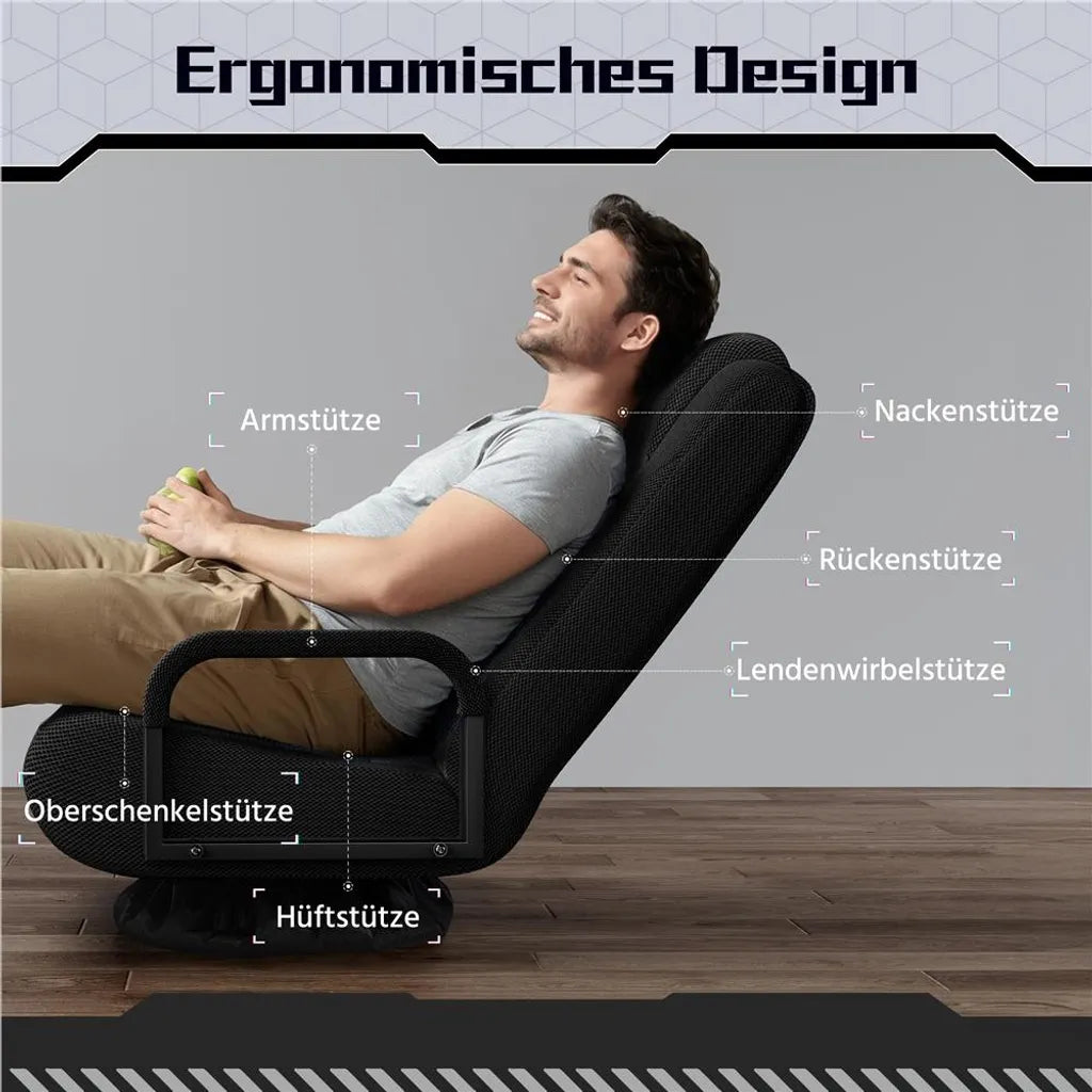 Yaheetech : fauteuil de sol pivotant - Noir - Fauteuil de gaming pliable avec dossier réglable