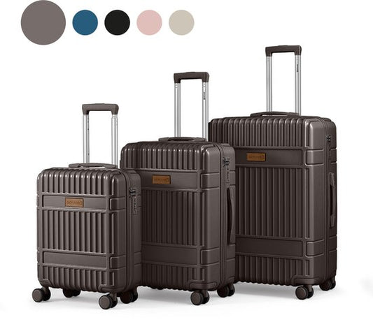 Ensemble de valises SKYCASES - Classic Heritage – 3 pièces – Valises cabine et en soute – 36 L/63 L/100 L – Serrure TSA – Roulettes silencieuses à 360° – Légères – Trolley – Marron