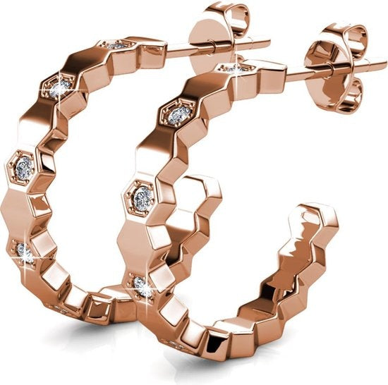 Yolora Boucles d'oreilles femme avec cristaux Kalpa Camaka - couleur rose - plaqué or rose 18K - Boucles d'oreilles femme or rose - bijoux - boîte cadeau de luxe - boîte cadeau - boîte cadeau exclusive - bel emballage cadeau