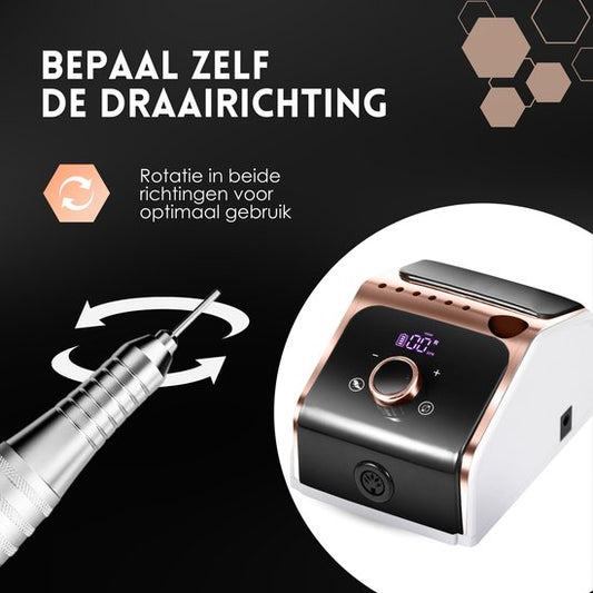 Beeperfect® Lime à ongles électrique Ultimate Edition - Moulin à ongles - Ensemble manucure et pédicure - Sans fil - Comprend 25 embouts, 100 rouleaux abrasifs et 5 accessoires - Avec pédale - 35000RPM
