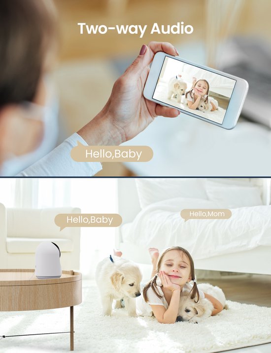 GNCC P1 : babyphone Wi-Fi avec caméra - Avec application - 1080p - Audio bidirectionnel - Vision nocturne infrarouge puissante - Détection de mouvement - Sirène - Blanc