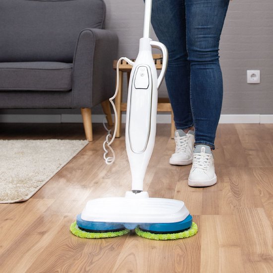 Nettoyeur vapeur Livington Steam Twister avec double tête de nettoyage rotative, nettoie, frotte et fait briller, système de vapeur à 3 niveaux, vapeur à 120 degrés, nettoyeur vapeur à main, blanc
