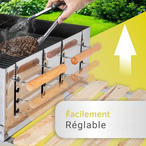 Barbecue au charbon de bois avec table - BBQ collection - Réglable en hauteur - 98 x 56 x 85 cm - noir/bois