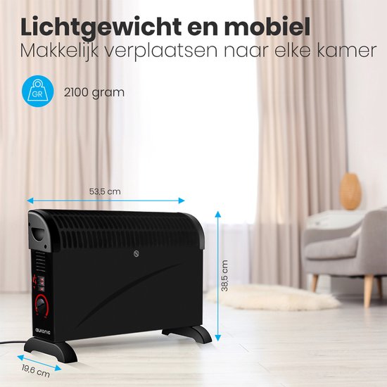 Auronic Convecteur électrique - 750/1250/2000 Watts - Avec ventilateur - Chauffage - Ventilateur - Noir