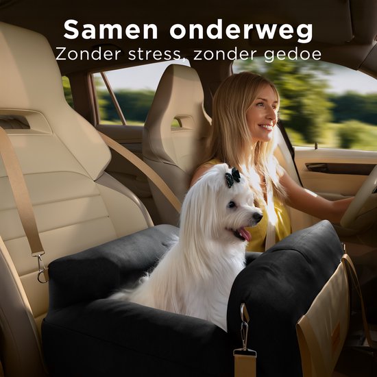 Siège auto pour chien CozySense® - Panier auto pour petit chien - Siège avant et arrière - Housse lavable et sac de transport - Noir/Beige