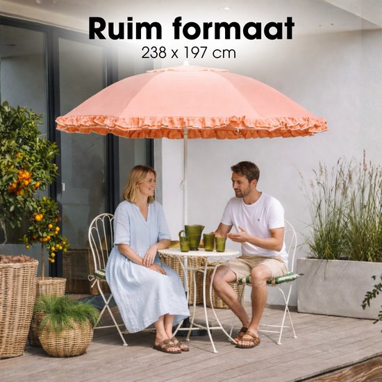 Mica Decorations : parasol inclinable à volants - Parasol à mât 238 x Ø 195 cm - Parasol de jardin ou de balcon - Polyester, acier - Pêche