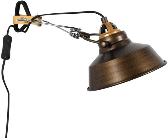Applique murale en bronze Nove 1320BR avec douille E27, cordon de 190 cm et interrupteur, design industriel, de la marque Mexlite, en métal et en plastique