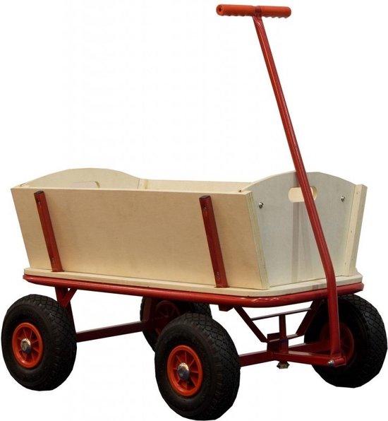 Sunny Billy Beach Wagon Chariot Rouge - Bois brut - Chariot avec pneus gonflables - 94x61x97cm