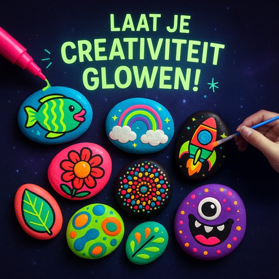 Vaive Stone Painting 61-piece - Glow in the Dark Happy Stones - Artisanat - Kit de bricolage pour filles et garçons - Kits de bricolage