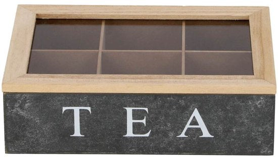 Daily Home : boîte à thé noire à 6 compartiments en MDF et verre pour ranger les sachets de thé